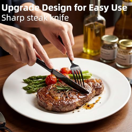 Quatish Travel Utensils with Case, Stainless Steel Cutlery Set, Black
