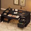 GarveeHome Farmhouse Executive Desk with File Drawers, 60 in Home Office Desk with Charging Station, Wooden Computer Desk with Cabinet Storage for Work Study Writing, Rustic Black