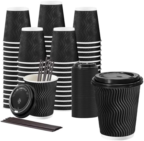 Lamosi 50 Pack 10 oz Coffee Cups with Lids, Disposable To Go Paper Cups