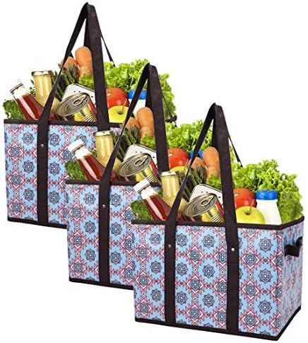 Foraineam Reusable Grocery Bags Set Durable Heavy Duty Tote Bag Collapsible Grocery Shopping Box Bag with Reinforced Bottom