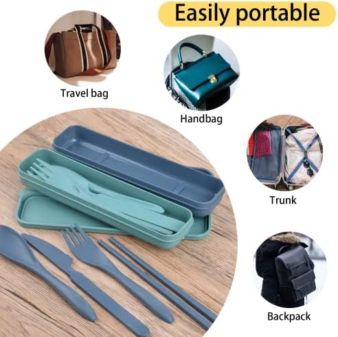 2 Sets Reusable Utensils Set with Case, Standard Travel Cutlery Set