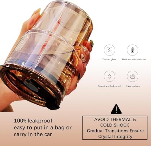 BLUEPOLAR 13oz/400ml Glass Water Tumbler with Straw and Lid Sealed Carry On Thick Wall Iced Coffee Cup Glass Cup for Water, Iced Tea Fruit Juice Etc (Amber-4Pack)
