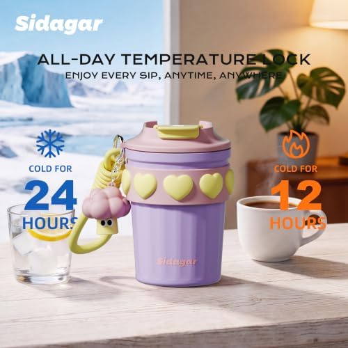 12 oz Insulated Coffee Tumbler with Lid, Cute Travel Mug, Purple
