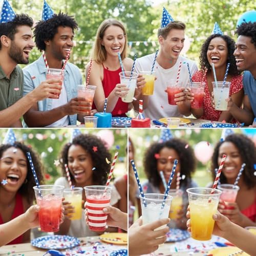 JANYUN 40 Pcs Reusable Patriotic Straws with Cleaning Brush