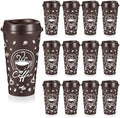 12 Sets Reusable Coffee Cups with Lids, 16oz, Brown