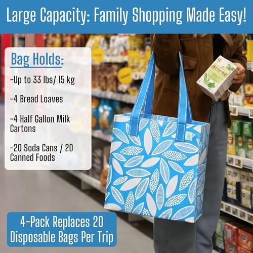 VENO 2/4 Pack Compact Reusable Grocery Shopping Bags with Hard Bottom