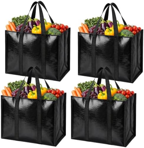 4 Pack Reusable Grocery Bags with Handles Waterproof Shopping Tote Bags