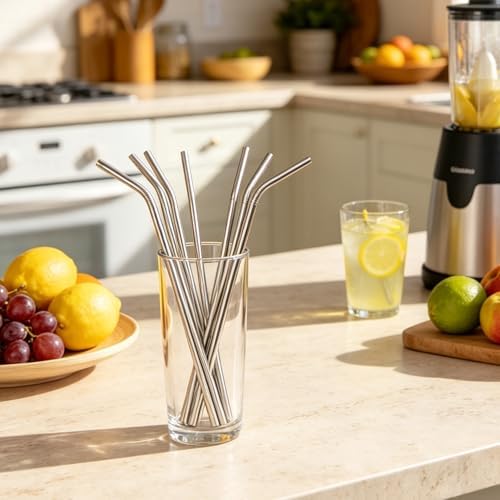 18-Pack Reusable Stainless Steel Metal Straws with Cleaning Brush - Long Metal Straws Drinking for 30 oz and 20 oz Tumbler Eco Friendly
