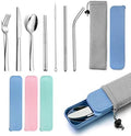 HaWare Portable Travel Utensils with Case, Stainless Steel Silverware Set for Camping Office School Lunch, Including Knife Fork Spoon Chopsticks, Reusable and Dishwasher Safe(Blue)