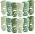 12 Sets Reusable Coffee Cups with Lids, 16oz, Green Series