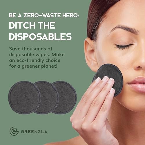 GREENZLA Reusable Makeup Remover Pads | 20 Pack | Bamboo Charcoal