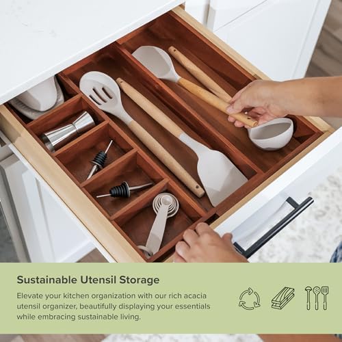KitchenEdge Utensil & Junk Drawer Organizer, 10.5-18.5 in, Acacia