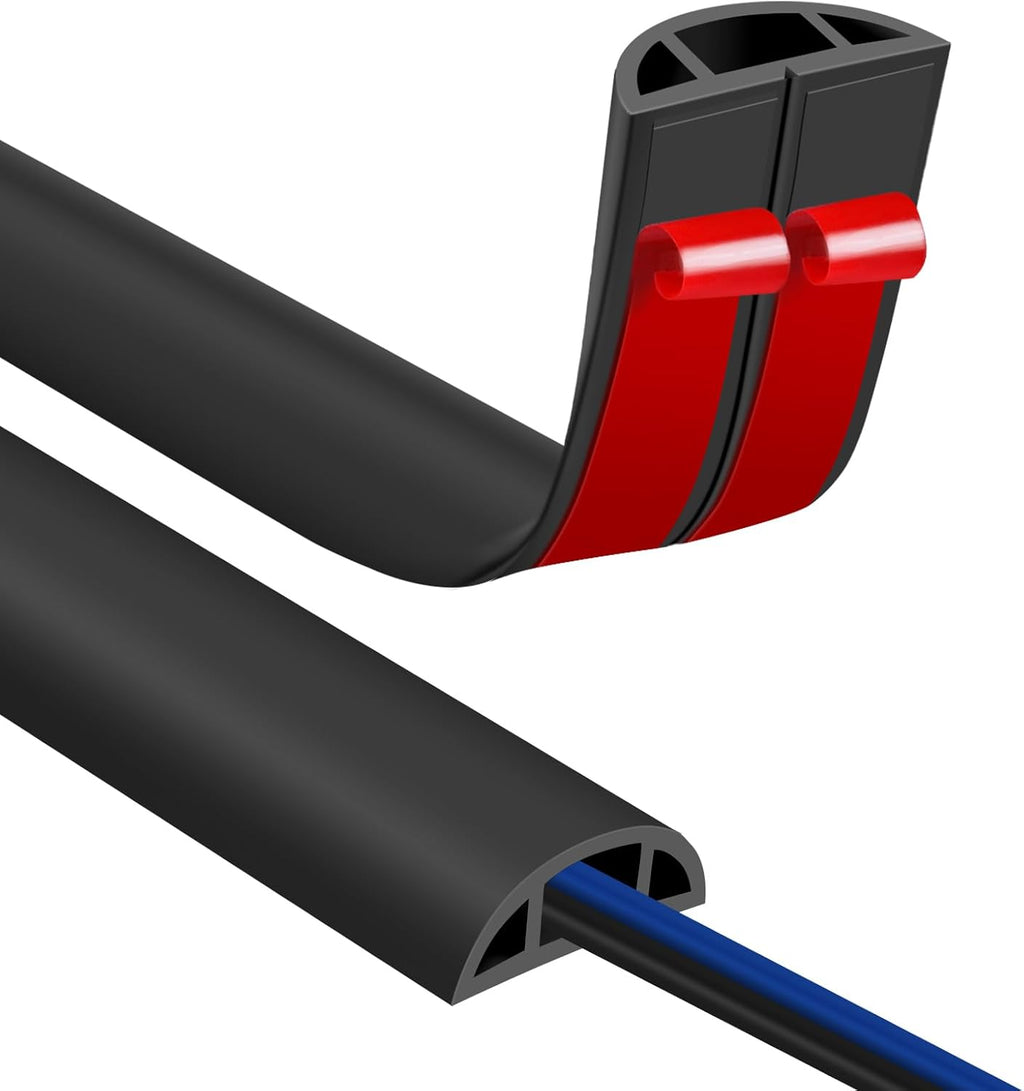 Floor Cord Covers for Wires 12FT Cable Hider Wire Cover Self Adhesive Cord Hider Floor for Offices, Homes, Workshops, Warehouses Cable Cavity 0.39" W x 0.27" H