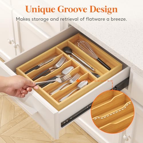 Lifewit Bamboo Silverware Tray for Drawer, 12.9 x 16.5