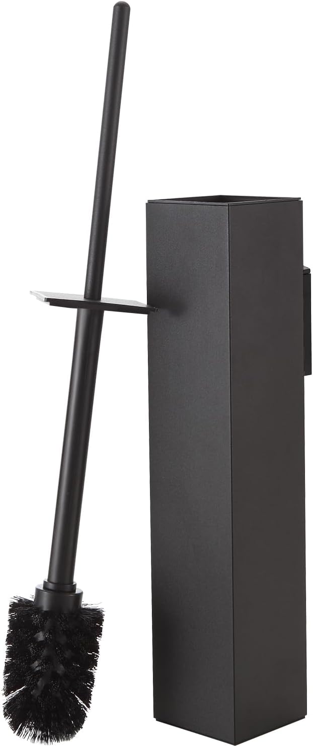 BGL Toilet Brush and Holder Set Matte Black Wall Mounted for Bathroom Square Design