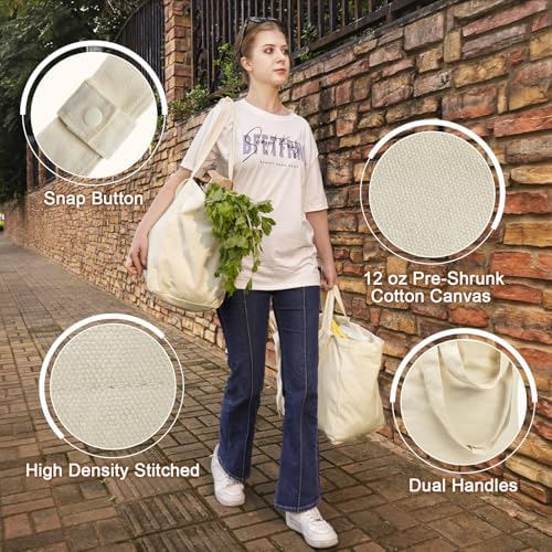 VitaSerena Reusable Canvas Grocery Bags with Dual Handles 3pc XL Set