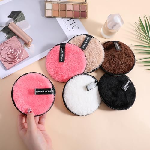 5 Pcs Reusable Cotton Rounds for Face Soft Makeup Remover Pads Washable Makeup Remover Cloth Double-Sided Reusable Makeups Removers Pads for Facial Cleansing 5 Colors