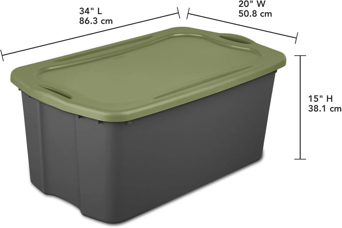 (2 Pack) 30 Gallon Plastic Storage Bin – Full-Grip Handles, Easy-Carry Stackable Heavy Duty Organizer for Home, Garage, Closet & Dorm (Gray & Green)
