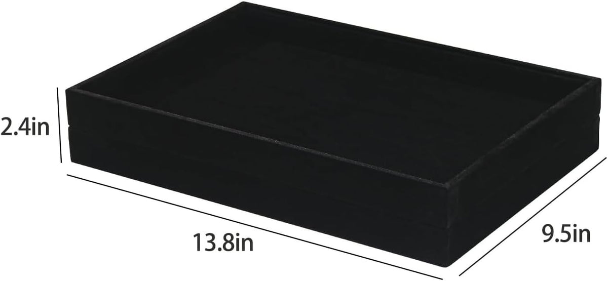 2pcs/Set Velvet Jewelry Tray, Grids Large Storage Tray for Bracelet Bangle Beads Display, Jewellery Organizer Box Tray for Home Drawer or Shop Store Selling Show (Black Velvet)