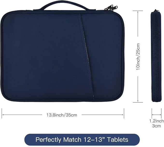 12.9 Inch Tablet Carrying Bag for Samsung Galaxy Tab S9+ Plus/S8+/S7+ Plus/S7 FE 12.4" & 13 inch iPad Pro M5 M4, iPad Air M3 M2 2025 2024, Surface Pro 11 Snapdragon,10,9,8,X,7+,7,6,5 Sleeve Case-Blue