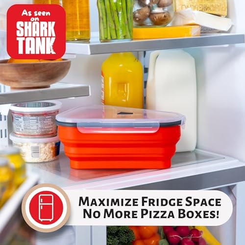 The Perfect Pizza Pack™ - Reusable Pizza Storage Container with 5 Microwavable Serving Trays - BPA-Free Adjustable Pizza Slice Container to Organize & Save Space, Red