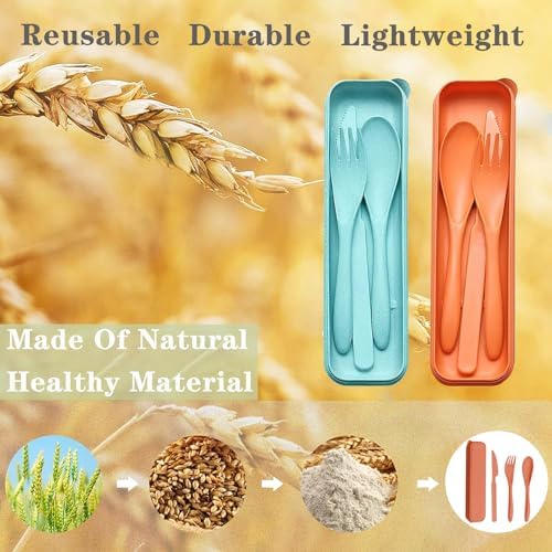 Reusable Travel Utensils Set with Case Wheat Straw Fork Spoon Knife Cutlery