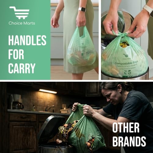 50 Home Compostable Trash Bags 1.6 Gallon Easy Tie Handles