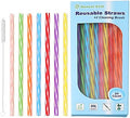 Honest ECO Reusable Stirrer Straws with Cleaner Brush Short Assorted color Plastic Pipes fit for Milk & Juice & Coffee & Smoothies & Cocktail & Kids Straws Kit (24Count-7.5in)