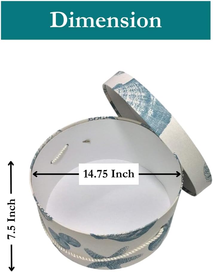 Sarah's Hat Boxes Classic Shells Hat Box – 14.75" x 7.5" (Dia. x Ht.) Handmade in USA – Odorless Non-Toxic Adhesive, Cording Handle – Premium Storage for Hats & Accessories
