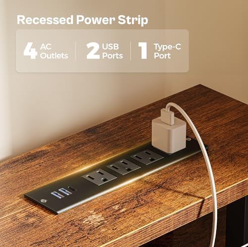 Huuger 63 inch Computer Desk with Power Outlets & 4 Drawers
