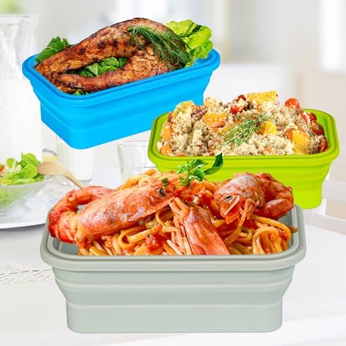 Plus 4PCS Foldable Silicone Food Storage Containers for Kitchen Storage for Leftovers Fruits and Meal Prep Dishwasher Safe Microwave Safe Ideal for Home and Travel (blue, 40OZ)