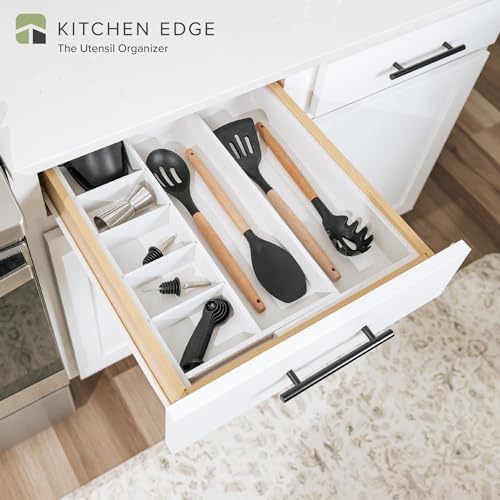 KitchenEdge Utensil & Junk Drawer Organizer, 10.5-19 in, White Bamboo