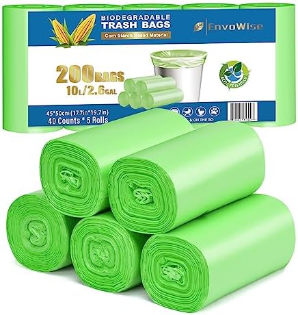 Biodegradable Small Trash Bags, 3 Gallon / 10L, 200 Count | Premium Thick Garbage Bags, Unscented Eco-Friendly Bin Liners for Kitchen, Bathroom, Office & Bedroom | EnvoWise Compostable Trash Bags