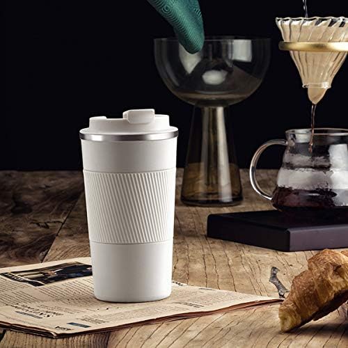 YINJOYI 17oz Travel Coffee Cups Insulated Mug Thermal Tumbler to Go with Lid Leak Proof Reusable Stainless Steel Coffee Mug Spill Proof for Hot and Iced Cold Drinks (White, 510ml)