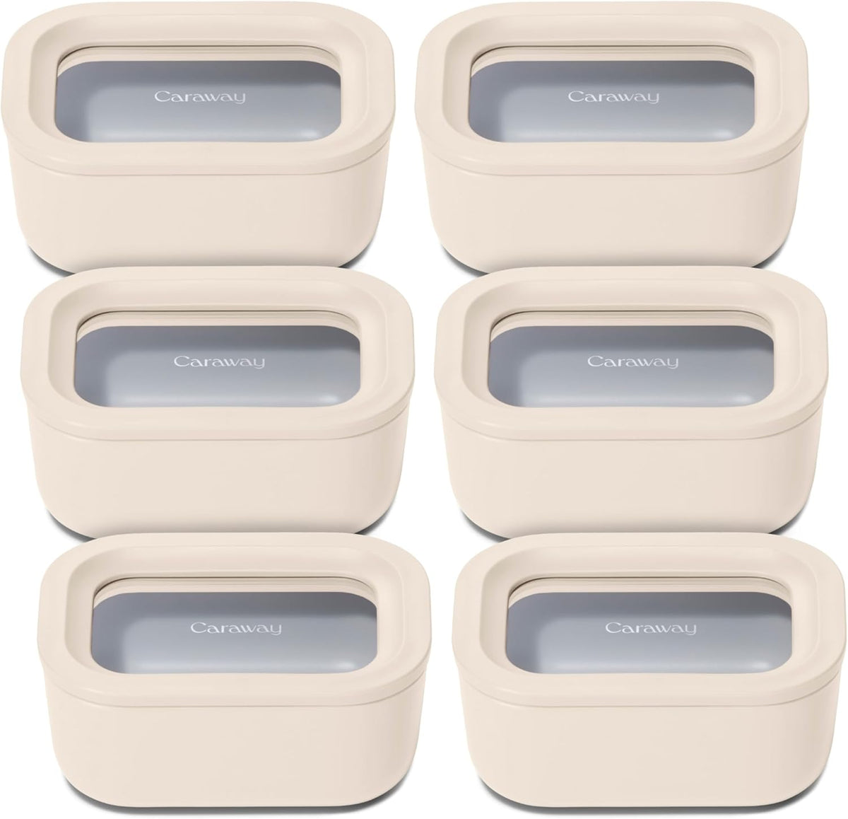 Caraway 6pc Glass Food Storage Set - 2.6 Cup Storage Containers For Food (6) - Non-Toxic Ceramic-Coated Glass - Air Release Technology - Compact & Stackable Design - Cream