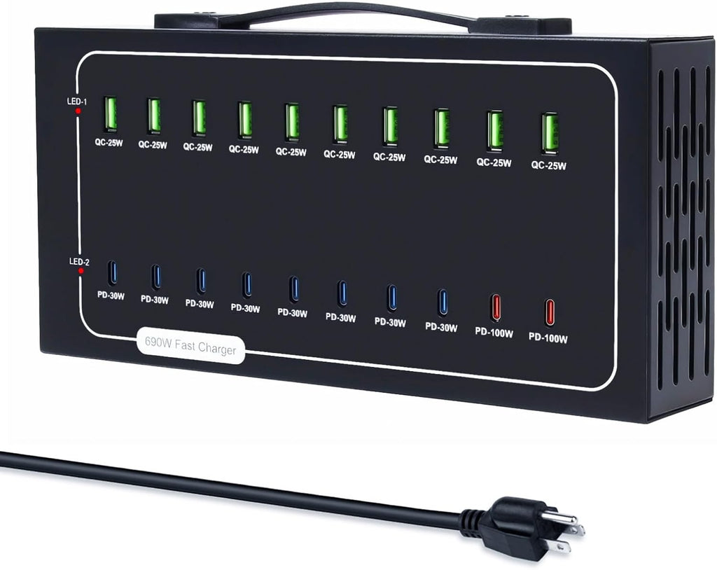 690W USB Charging Station, 20 Port Fast Charging Station for Multiple Devices, PD 100W USB C Charger Block, Smart Power Delivery & Multi Protection for Laptop MacBook iPhone, iPad, Tablet, and More