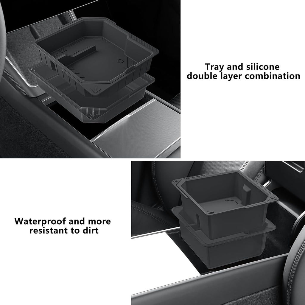 Center Console Organizer for 2025 2026 Tesla Model Y Juniper – 3PCS Hidden Console & Armrest Organizer (Black)
