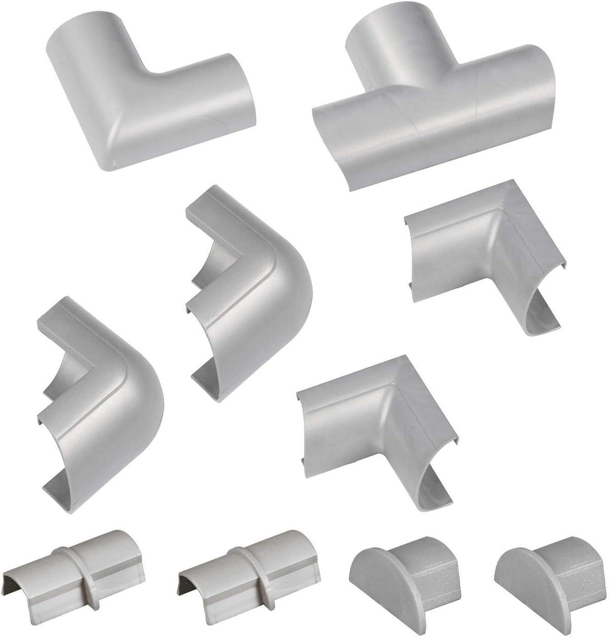 D-Line Medium Cable Raceway Accessory Pack, Join 1.18in x 0.59in Cord Cover Lengths, 10 Accessories Included, Hide Cords Around a Variety of Angles - Gray