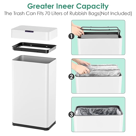 Arlopu Automatic Trash Can, Sensor Motion Stainless Steel Garbage Bin,