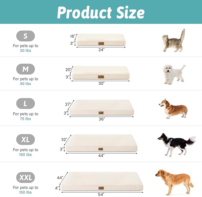 COZY KISS Dog Bed for Extra Large Dogs, Rectangular XL Orthopedic Dog Beds, Foam Anti-Slip Bottom Pet Mat with Washable Removable Cover, Suitable for Pet Up to 100 lbs, 44x32x3 inch, Bed
