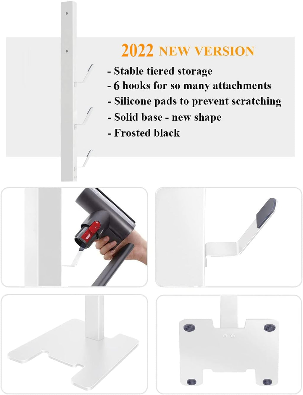 Storage-Stand-Docking-Station-Holder Compatible with V15 Detect V11 V10 V8 V7 V6 Cordless Vacuum Cleaners, Stable Metal Organizer Rack(White, 6 Hooks)