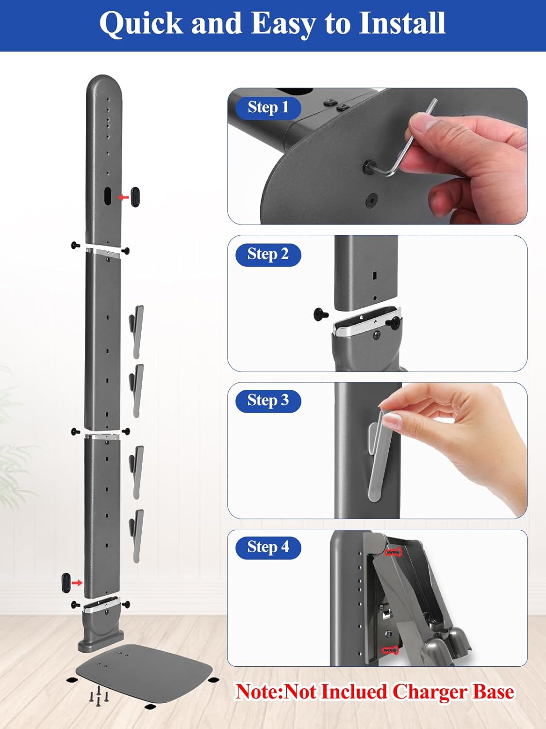 Sturdy Metal Vacuum Stand Compatible with Dyson Gen5 V15 V12 V11 V10 V8 V7 V6, Freestanding Bracket Standing Holder with Hidden Cable Design, Space-Saving Storage Rack for Cordless Vacuums