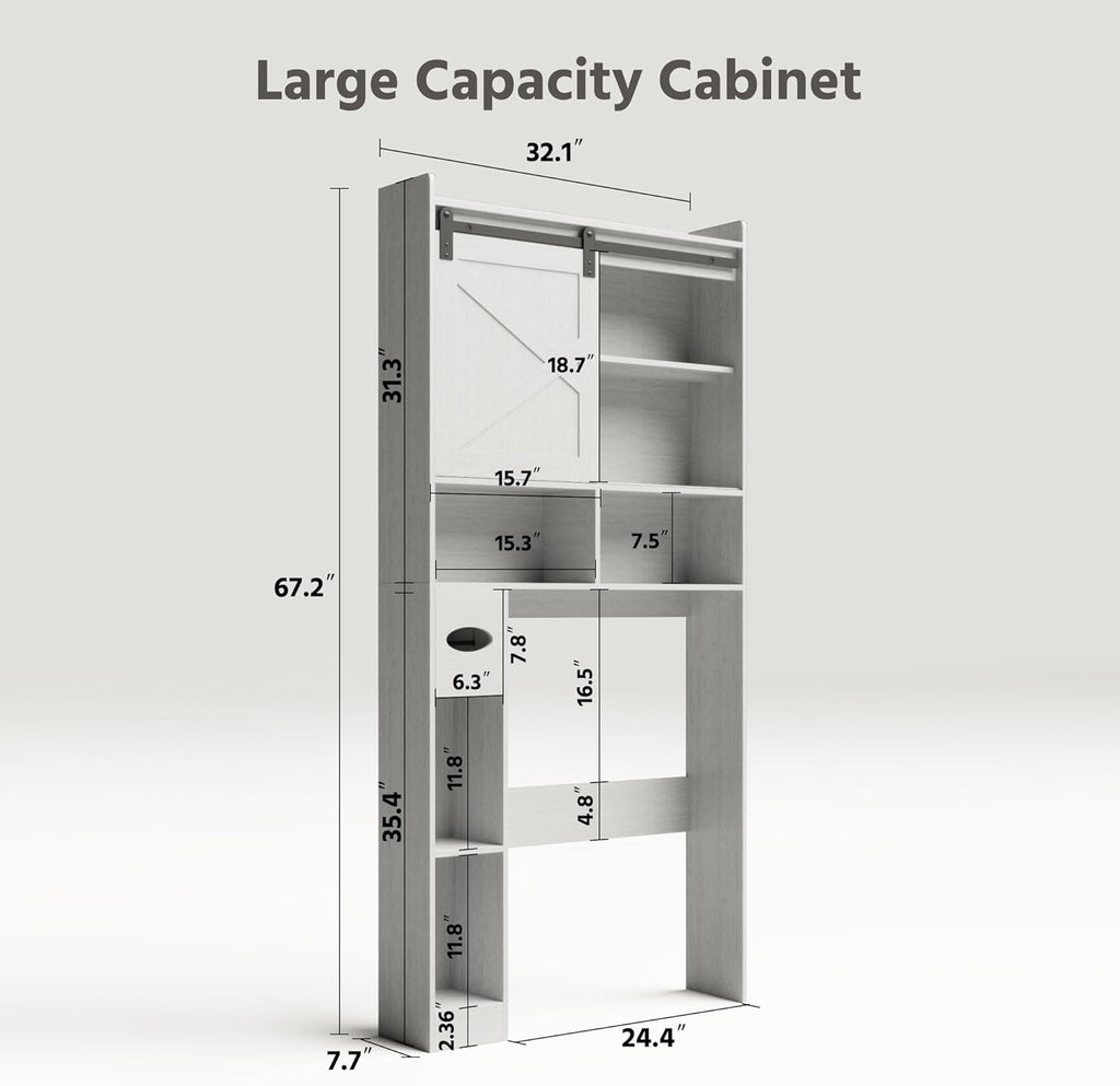 LAUSAINT HOME Over The Toilet Storage Cabinet, Bathroom Storage Cabinet Over Toilet with Anti-Tip Device, Space-Saving Toilet Shelf, for Laundry, Room, Bathroom