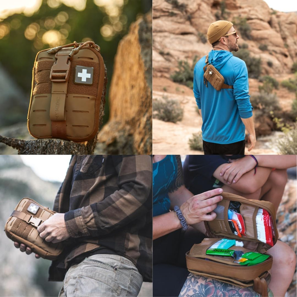 My Medic Sidekick Pro - Camping Hiking and Backpacking First Aid Kit - 70 Items with Tourniquet - HSA and FSA Eligible - Small Ifak Great for Travel or Motorcycle - Portable Emergency Kit – Coyote