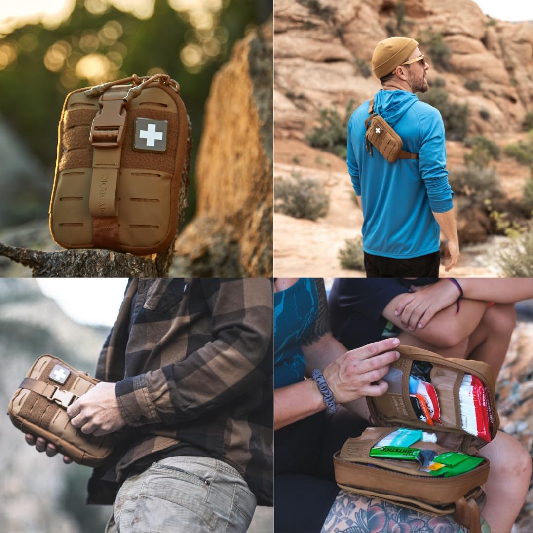 My Medic Sidekick Pro - Camping Hiking and Backpacking First Aid Kit - 70 Items with Tourniquet - HSA and FSA Eligible - Small Ifak Great for Travel or Motorcycle - Portable Emergency Kit – Coyote