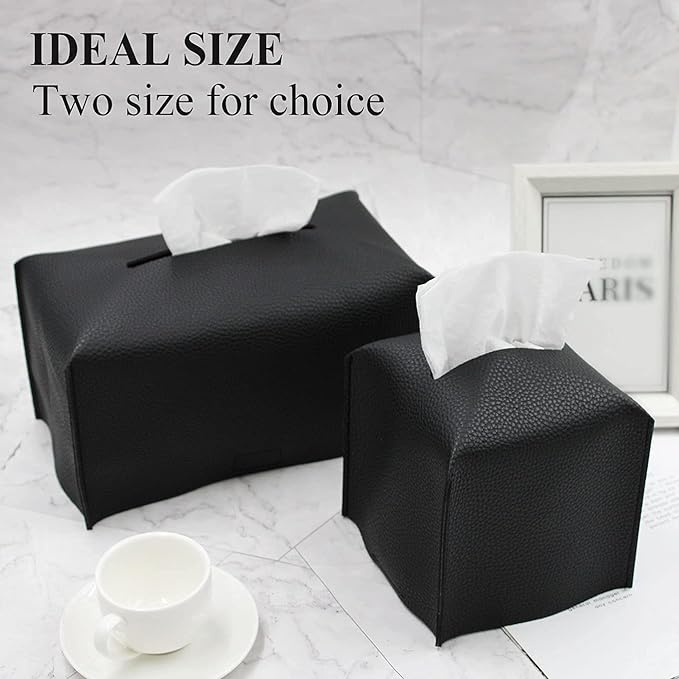 Livelab Tissue Box Cover, Modern Decorative PU Leather Rectangular Tissue Box Case Organizer Holder for Vanity Countertop, Night Stands, Livingroom, Office Desk & Car 9.5X5X5'' | Black