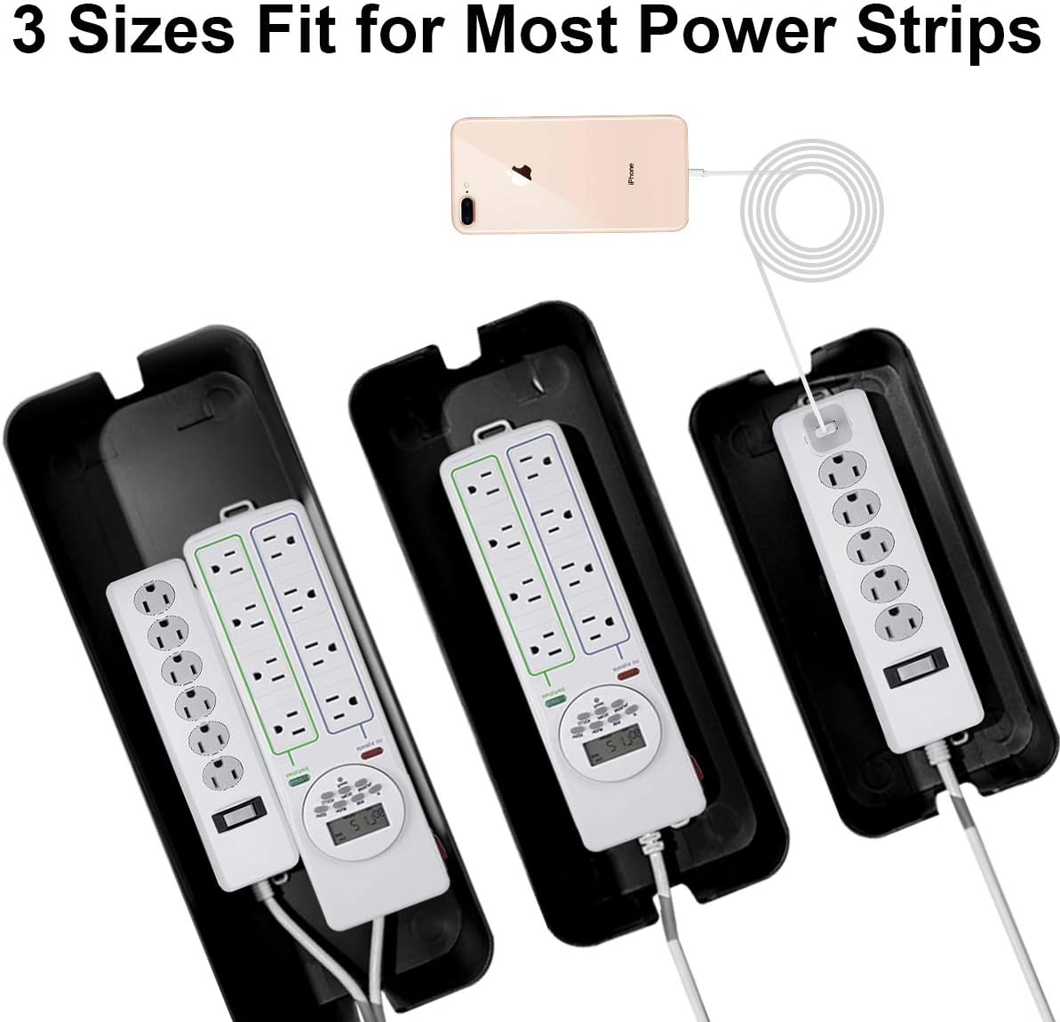 DUNCHATY 3 Pack Cable Organizer Box with Large, Medium, Small Cord Hider Box Safe ABS Material for Cover and Hide TV Wires, Computer, Router, USB Hub and Under Desk Power Strip&Cords