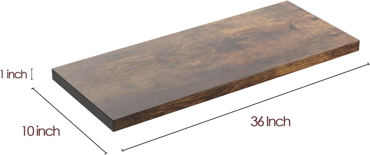 Wall Shelf Set of 3, Rustic Brown Floating Shelves 36 in W x 10 in D x 1 in H, Wooden Floating Wall Shelf with Invisible Brackets for Living Room/Bedroom/Bathroom/Kitchen Storage and Decor