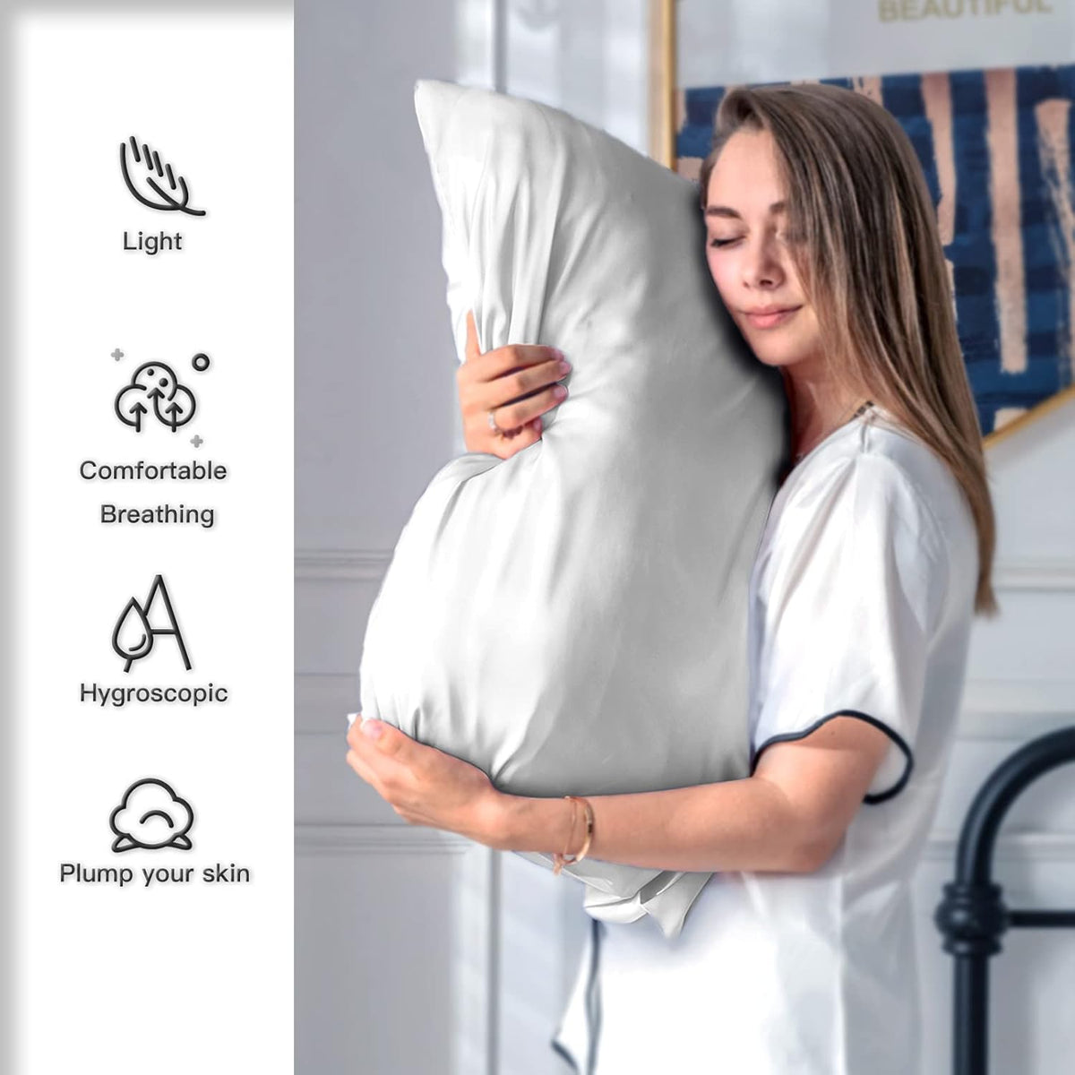 Natural Mulberry Silk Pillowcase for Hair and Skin Standard Size 20"X 26" with Hidden Zipper Soft Breathable Smooth Cooling Silk Pillow Covers(Silver Grey,Standard,1Pcs)