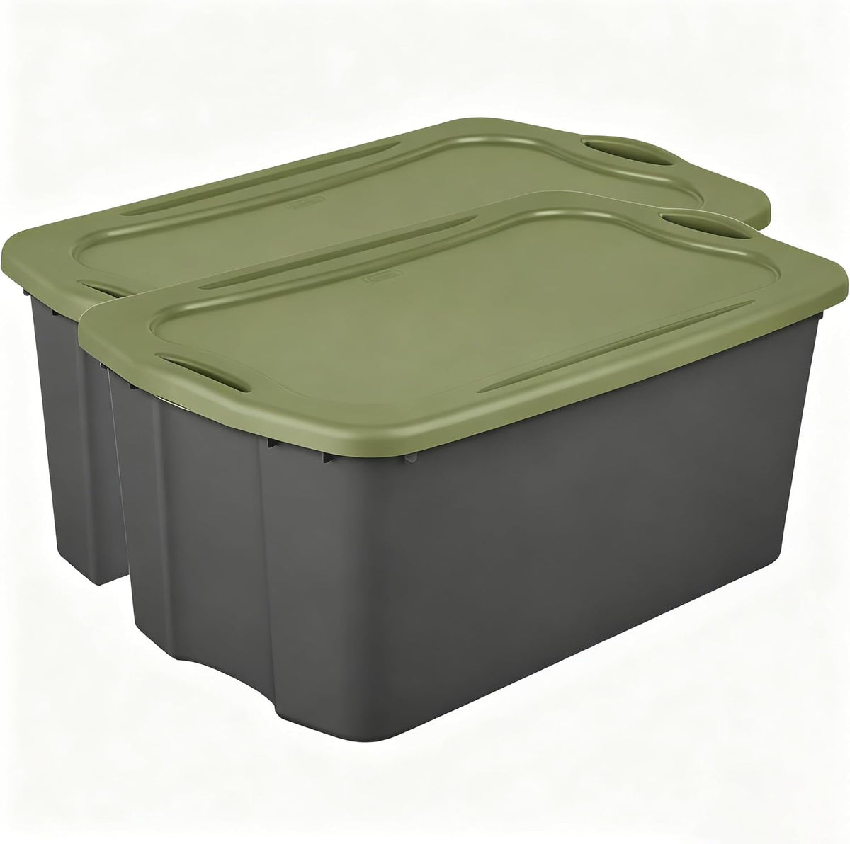 (2 Pack) 30 Gallon Plastic Storage Bin – Full-Grip Handles, Easy-Carry Stackable Heavy Duty Organizer for Home, Garage, Closet & Dorm (Gray & Green)